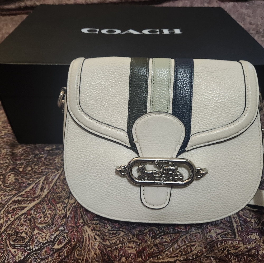 AUTHENTIC Coach Jade saddle bag with varsity stripe